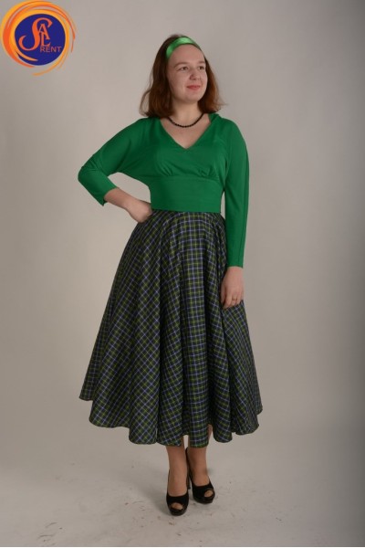 Юбка клетка зеленая и блуза зеленая 60-е