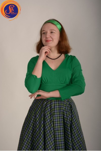 Юбка клетка зеленая и блуза зеленая 60-е