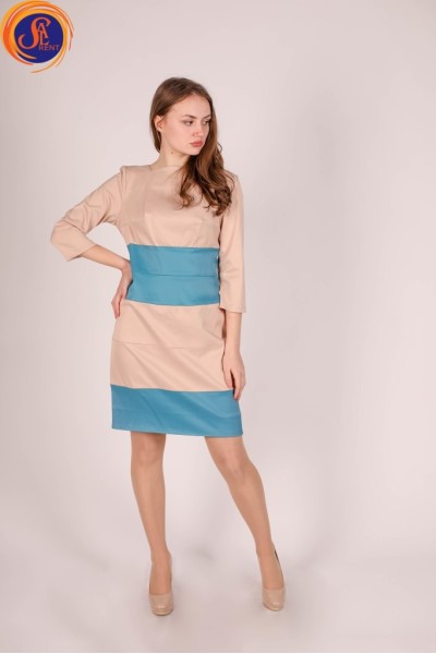 Платье бежево-голубое