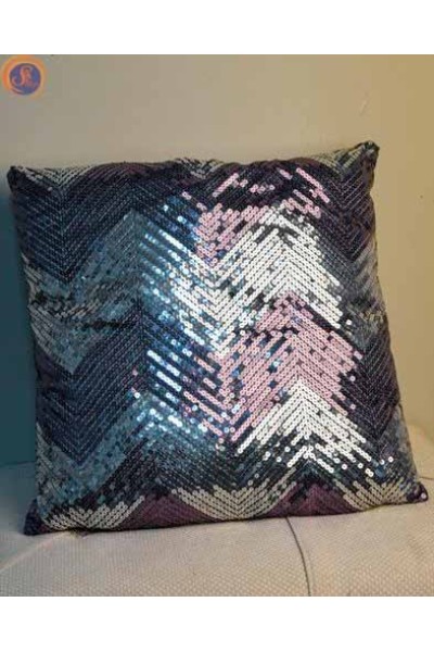 Подушка паєтка срібло зигзаг