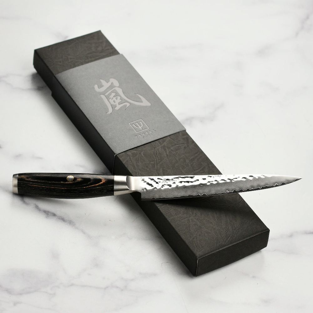 Ніж для нарізки 150 мм дамаська сталь, серія KETU Yaxell 34916 - Фото 4 Ніж для нарізки 150 мм дамаська сталь, серія KETU Yaxell 34916