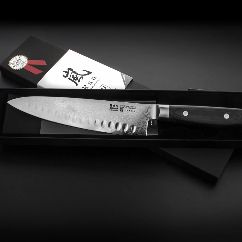 Кухарський шеф-ніж 200 мм дамаська сталь, серія RAN Yaxell 36000G - Фото 6 Кухарський шеф-ніж 200 мм дамаська сталь, серія RAN Yaxell 36000G
