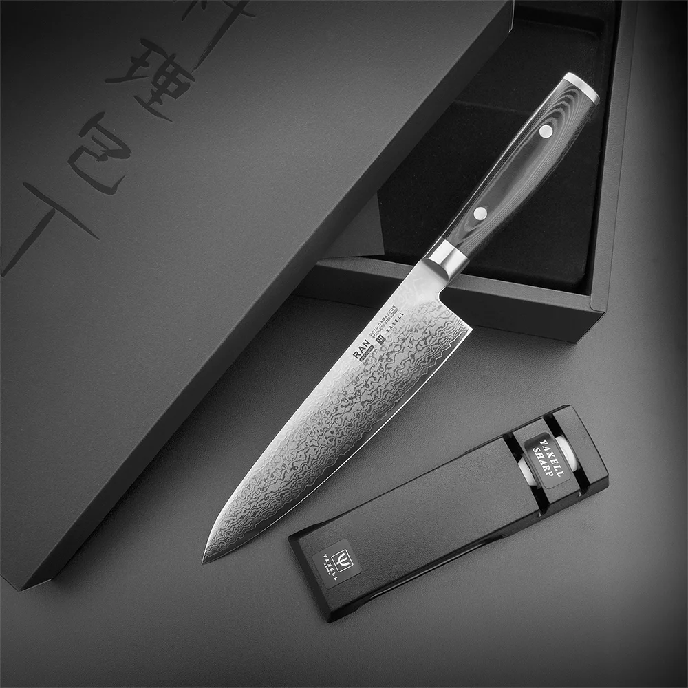 Кухарський шеф-ніж 200 мм дамаська сталь, серія RAN Yaxell 36000 - Фото 6 Кухарський шеф-ніж 200 мм дамаська сталь, серія RAN Yaxell 36000