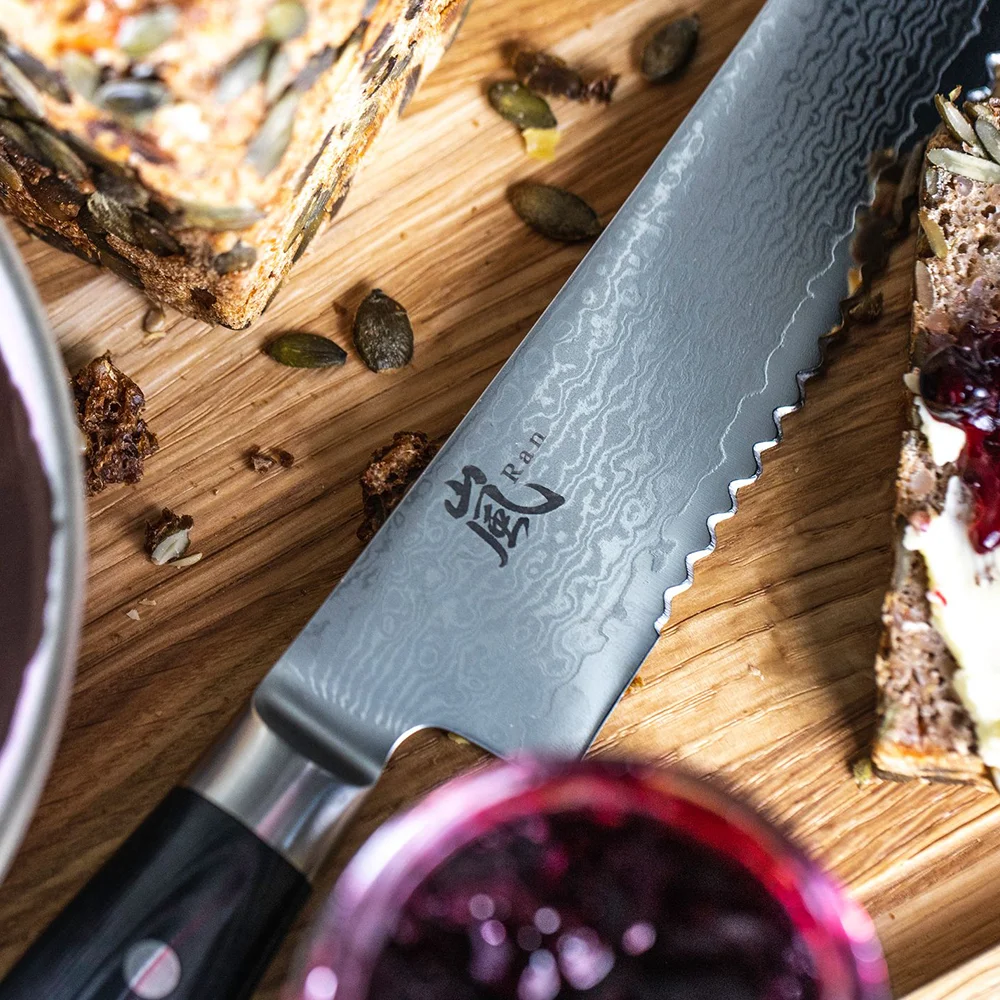 Ніж для хліба 230 мм дамаська сталь, серія RAN Yaxell 36008 - Фото 6 Ніж для хліба 230 мм дамаська сталь, серія RAN Yaxell 36008