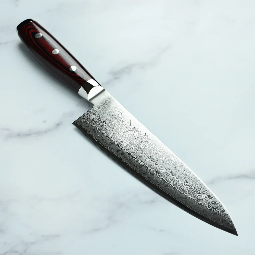 Кухарський шеф-ніж 200 мм дамаська сталь, серія SUPER GOU Yaxell 37100 - Фото 2 Кухарський шеф-ніж 200 мм дамаська сталь, серія SUPER GOU Yaxell 37100