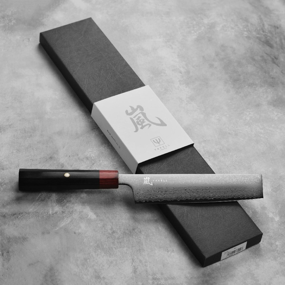 Ніж Накірі 165 мм, дамаська сталь, серія REI Yaxell 37444 - Фото 5 Ніж Накірі 165 мм, дамаська сталь, серія REI Yaxell 37444